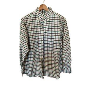 Cremieux White Colored Plaid Button Up Casual Dress Shirt Men's Size Medium Top